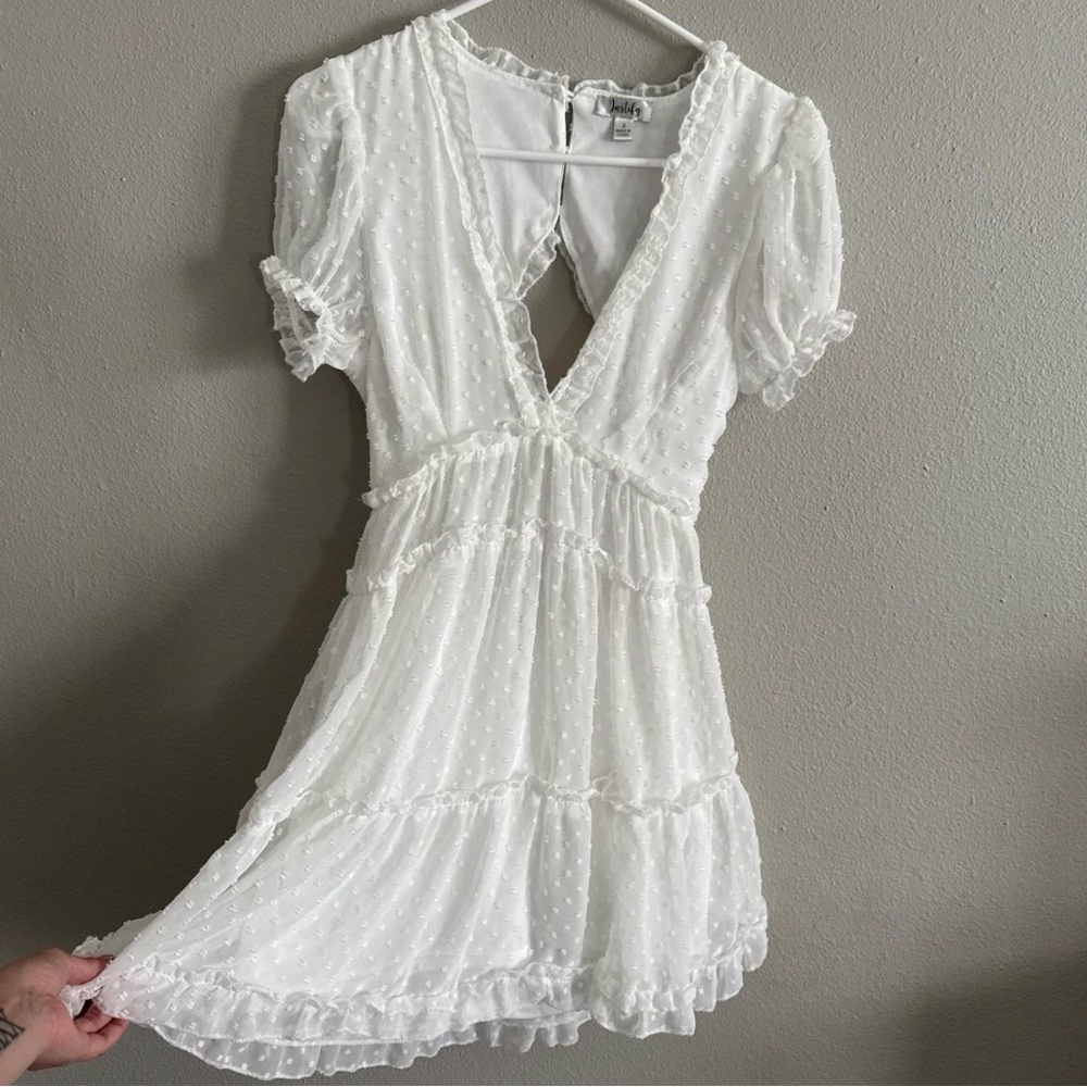 Justify White Backless Ruffle Dress